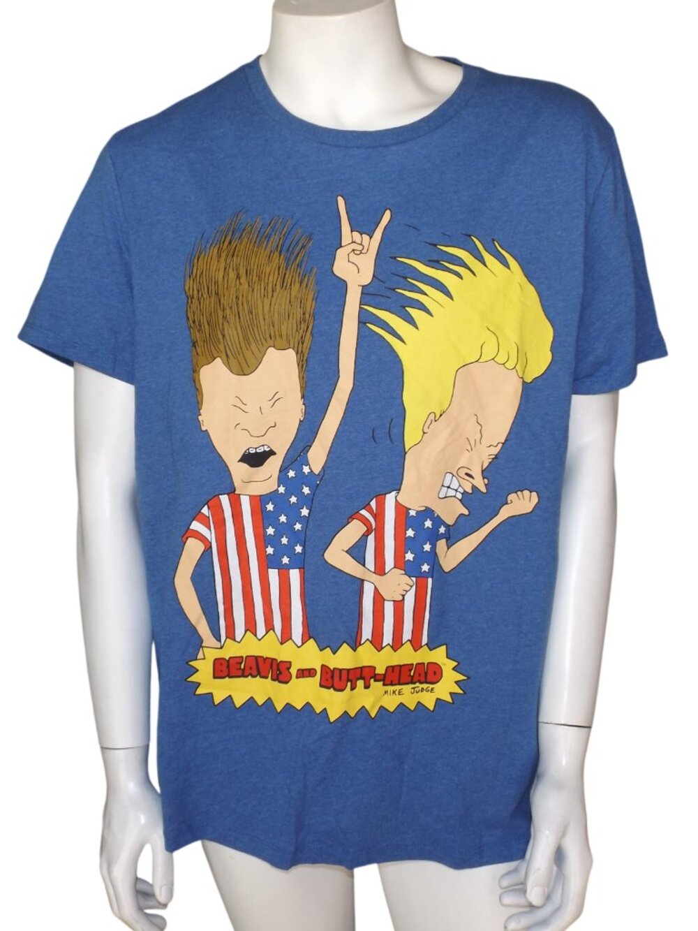 BEAVIS & BUTTHEAD Tshirt, XL, Blue, Rocking/US flag tees, Short sleeves, MTV